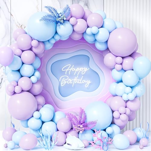 Teselife Luftballons Girlande Blau Lila, 119 Stück Ballons Pastell Macaron Baby Blau und Lila Latex Luftballon Mädche Kinder Geburtstag Ballon Hochzeit Jubiläum Babyparty Schneeflocke Thema Party Deko von Teselife