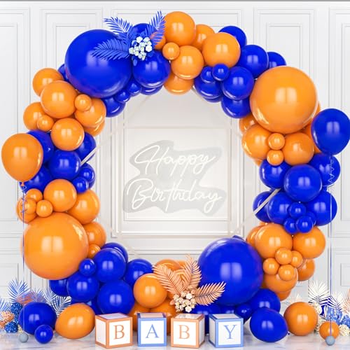 Teselife Luftballons Girlande Blau Orange, 119 Stück Ballons Orange und Dunkel Blau Latex Luftballon Junge Männer Kinder Geburtstag Ballon Hochzeit Jubiläum Babyparty Verlobung Bachelor Party von Teselife