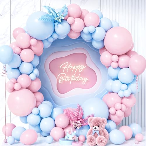 Teselife Luftballons Girlande Rosa Blau, 119 Stück Ballons Pastell Macaron Baby Rosa und Blau Latex Luftballon Mädchen Jungen Kinder Geburtstag Ballon Hochzeit Taufe Babyparty Gender Reveal Party Deko von Teselife