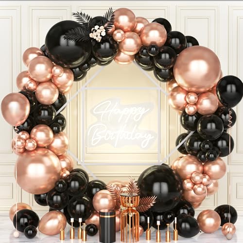 Teselife Luftballons Girlande Schwarz Roségold, 119 Stück Ballons Metallic Rosegold und Schwarz Latex Luftballon Mädche Fraue Geburtstag Hochzeit Jubiläum Verlobung Abschlussfeier Bachelor Party Deko von Teselife