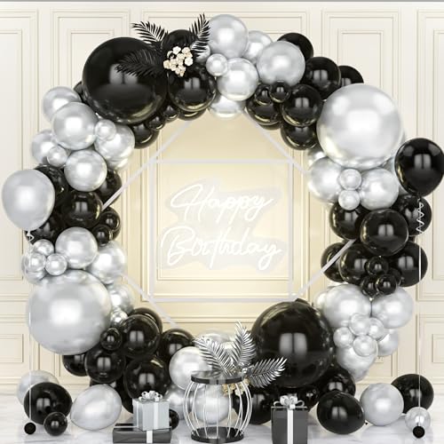 Teselife Luftballons Girlande Schwarz Silber, 119 Stück Ballons Metallic Silber und Schwarz Latex Luftballon Junge Männer Kind Geburtstag Hochzeit Jubiläum Verlobung Abschlussfeier Bachelor Party Deko von Teselife