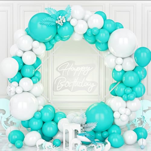 Teselife Luftballons Girlande Teal Weiß, 119 Stück Ballons Weiß und Teal Blau Türkis Latex Luftballon Junge Männer Kinder Geburtstag Ballon Hochzeit Jubiläum Babyparty Verlobung Bachelor Party Dekor von Teselife