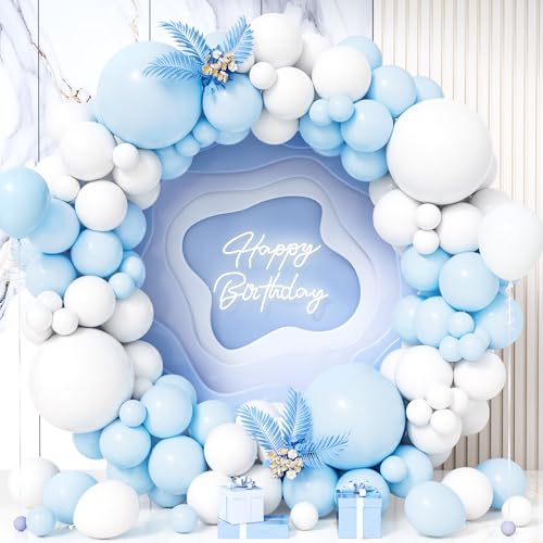 Teselife Luftballons Girlande Weiß Blau, 119 Stück Ballons Pastell Macaron Baby Blau und Weiß Latex Luftballon Junge Kinder Geburtstag Ballon Hochzeit Taufe Babyparty Gender Reveal Party Dekoration von Teselife