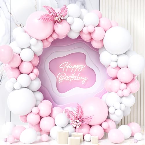 Teselife Luftballons Girlande Weiß Rosa, 119 Stück Ballons Pastell Macaron Baby Rosa und Weiß Latex Luftballon Mädche Kinder Geburtstag Ballon Hochzeit Taufe Babyparty Gender Reveal Party Dekoration von Teselife