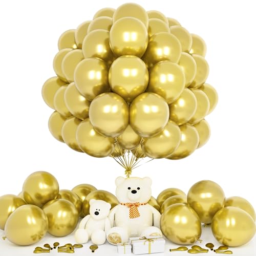 Teselife Luftballons Metallic Gold, 50 Stück 12 Zoll Glänzende Chrom Gold Ballons Girlande Männer Frauen Geburtstag Hochzeit Jahrestag Valentinstag Abschlussfeier Verlobung Bachelor Party Dekorationen von Teselife