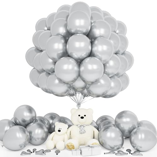 Teselife Luftballons Metallic Silber, 50 Stück 12 Zoll Glänzende Chrom Silber Ballons Girlande Männer Frauen Geburtstag Hochzeit Jahrestag Valentinstag Abschlussfeier Verlobung Bachelor Party von Teselife