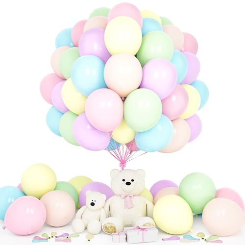 Teselife Luftballons Pastell, 50 Stück 12 Zoll Pastell Regenbogen Blau Rosa Gelb Grün Lila Orange Ballons Girlande Mädchen Junge Kinder Geburtstag Hochzeit Jahrestag Valentinstag Baby Shower von Teselife