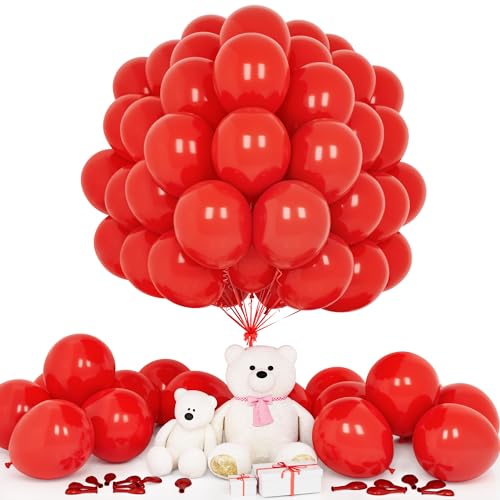 Teselife Luftballons Rot, 50 Stück 12 Zoll Matt Rote Ballon Girlande Frauen Mädchen Kinder Geburtstag Hochzeit Jahrestag Verlobung Valentinstag Baby Shower Jubiläum Abschlussfeier Christmas Party Deko von Teselife