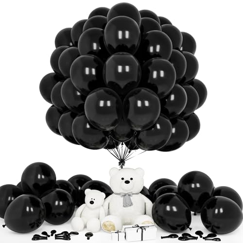 Teselife Luftballons Schwarze, 50 Stück 12 Zoll Matt Schwarz Latex Ballons Girlande für Männer Frauen Geburtstag Hochzeit Vorschlag Jahrestag Abschluss Verlobung Baby Shower Halloween Party Dekora von Teselife