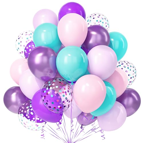 Teselife Meerjungfrau Party Luftballons, 30Stück 12 Zoll Pastell Rosa Lila Teal Blau Turquoise Türkis Konfetti Ballons Frauen Männer Geburtstag Hochzeit Verlobung Baby Shower Meerjungfrau Party Dekor von Teselife