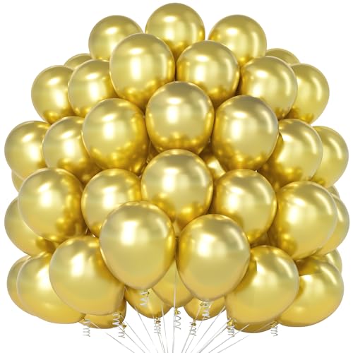 Teselife Metallic Gold Luftballons, 100 Stück 12 Zoll Chrom Gold Luftballons, Latex Gold Party Ballons Für Männer Frauen Geburtstag Babyparty Jahrestag Abschlussfeier Weihnachten Verlobungsfeier Deko von Teselife