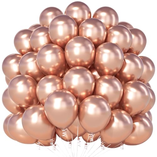 Teselife Metallic Roségold Luftballons, 100 Stück 12 Zoll Chrom Roségold Luftballons, Latex Roségold Partyballons für Männer Frauen Geburtstag Babyparty Jahrestag Abschlussfeier Verlobung Party Deko von Teselife