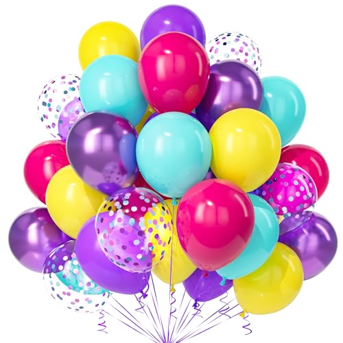 Teselife Rosa Blau Lila Luftballons, 30Stück 12 Zoll Rosarot Teal Blau Türkis Gelb Konfetti Ballons Junge Mädchen Kinder Geburtstag Hochzeit Verlobung Baby Shower Meerjungfrau Thema Party Dekorationen von Teselife