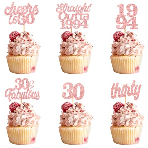 Teselife Tortendeko 30 Geburtstag Frau Mann, 24 Stück Glitzer Rose Gold 30. Geburtstag Cupcake Topper Geburtstagsdeko von 1994 für 30er Geburtstag Party Torten Kuchen Deko von Teselife