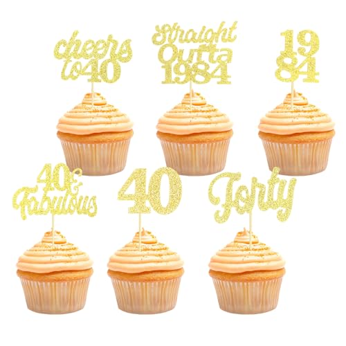 Teselife Tortendeko 40 Geburtstag Frau Mann, 24 Stück Glitzer Gold 40. Geburtstag Cupcake Topper Geburtstagsdeko von 1984 für 40er Geburtstag Party Torten Kuchen Deko von Teselife