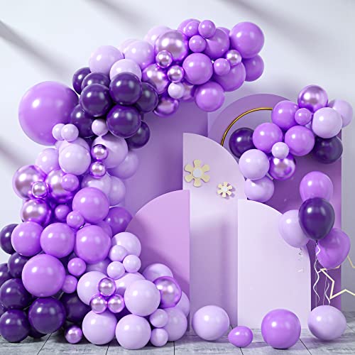 Luftballon Girlande Lila, 108 Stück Pastell Lila Dunkellila Party Ballon Girlande mit Metallic Lila Luftballons, Macaron Hell Violett Latex Ballonbogen für Geburtstag Hochzeit Babyparty Party Deko von Teslite