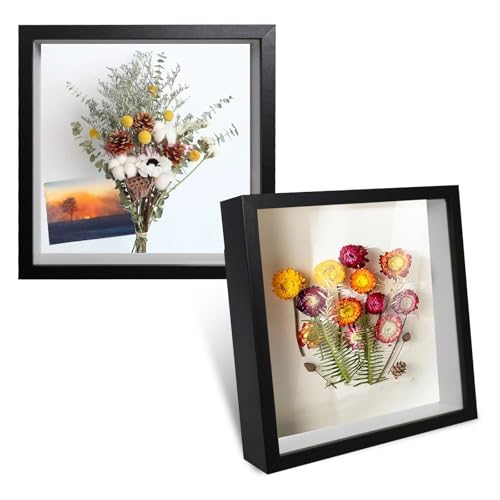 2Pcs 3D Bilderrahmen zum Befüllen 20 x 20cm 3D Objektrahmen Hölzern Tief 3cm, Vitrine Rahmen für Objekte, Blumen Große Schattenbox, Hochzeitsstrauß Erinnerungsstücke Fotos für Andenken(Schwarz) von Tesyeux