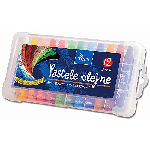 Tetis Ölpastellkreiden mehrfarbig 12er Set Ölmalkreide Stifte Set sechskantige Ölpastellkreiden im Kunststoffetui Oil Pastels für Schule Kunstunterricht Zuhause von Tetis