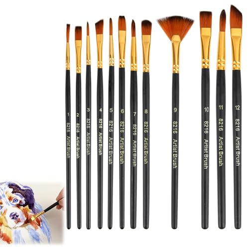 12 Stück Pinsel Set, Paint Brushes Farbpinsel Acrylfarbe Schule, Aquarellpinsel Künstlerpinsel Acryl Feine Pinsel Borstenpinsel Pinselset Ausschreibung Haarpinsel Set für Anfänger Erwachsene Kinder von Teuena