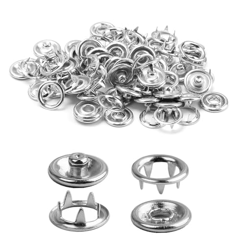 20 Stück Druckknöpfe für Kleidung, 9,5mm Druckknöpf Metall, Knopf-Fix-Set ohne Nähen, Jersey Druckknöpfe Kupfer, DIY Druckknopfen Werkzeug Annähen Nähzubehör Sewing Craft (Silber) von Teuena