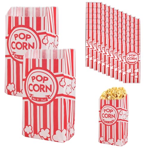 50PCS Popcorn Tüten 18x9cm, Pop Corn Boxes, Rot Weiß Gestreifte Popcorntüten, Papiertüten Partytüte Popcorn Maschinen Zubehör, Pop Corn Candy Behälter für Filmabende Geburtstag Hochzeit Geschenk von Teuena