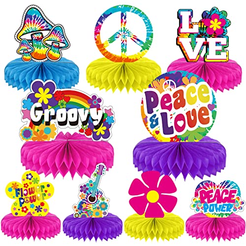 9 Stück 60er Jahre Partyzubehör Hippie Party Wabenaufsätze für Tischdekorationen 60er Jahre Hippie Thema Groovy Party Tischdekoration Dekorationen für Geburtstag Babyparty Party Supplies von Tevxj