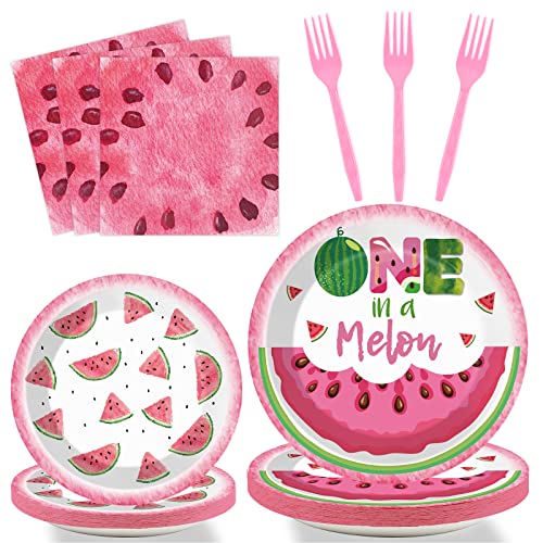 96 Stück One in A Melone Party Dekorationen Supplies Wassermelone First Birthday Party Geschirr Set Rosa Sweet Wassermelone Teller Geschirr für Mädchen 1. Geburtstag Babyparty Wassermelone Party von Tevxj