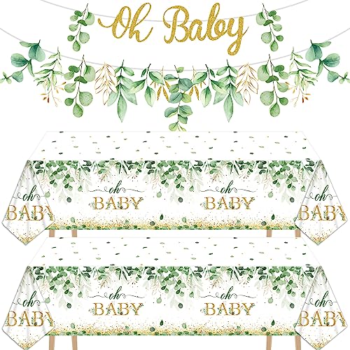 Greenery Baby Shower Banner Eukalyptus Blätter Oh Baby Tischdecke für Kinder Grün Eukalyptus Zeichen Welcome Oh Baby Table Cover Welcome Baby Shower Eukalyptus Geburtstag Geschlechtsneutral Party von Tevxj