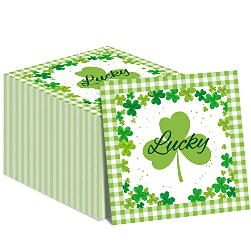 Irische Kleeblatt-Servietten für St. Patrick's Day Party Supplies Saint Patty's Day Themed Mittagessen Cocktail Papierservietten Einweg-Papierservietten St. Patrick's Day Tischdekorationen (100 Stück) von Tevxj