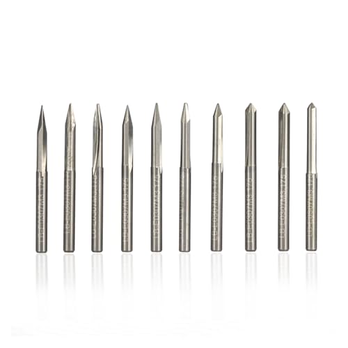 10 Stück 2 Flöten V-Form Gravur-Bits for Hartholz-Werkzeuge 3,175 mm Schaft Hartmetall gerade V-Schneidfräser-Set(10pc 20x0.1mm) von Teweakt