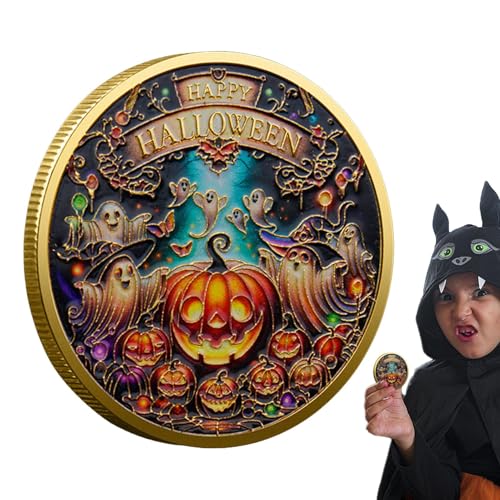 Fröhliches Halloween-Souvenir,Fröhliche Halloween-Münze,Goldfarbene, stabile Happy-Halloween-Münze aus Metall | Kreatives, multifunktionales Halloween-Partygeschenk zum Sammeln, Gedenkmünze für , Mädc von Tewzafiya