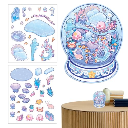 Miniatur -Szenenaufkleber, Möbelaufkleber für Scrapbooking | 3D Landscape Notebook Sticker,Hausmöbel Notebook Dekoration Cartoon Szenenabziehbilder für Kinder Schlafzimmer von Tewzafiya