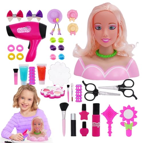 Puppenkopf für Haarstyling-Kinder - Interessanter Puppen-Stylingkopf | Mädchen-Kopfschmuck-Spielzeug-Set, 36-teiliges pädagogisches Simulations-Haarstyling-Set, multifunktional für Kinder, Kinder, Mäd von Tewzafiya