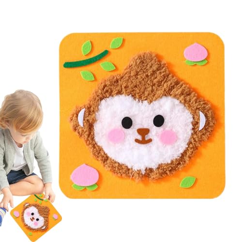 Tewzafiya Punchnadel -Set, Cartoon Tier Kinder Wollmalerei Set - Stickerei Set Punch Nadel süßes Cartoon Design | Nähen von Handwerk interaktiven pädagogischen sicheren Kit für Anfänger Kinder von Tewzafiya