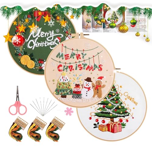 Tewzafiya Stickset Weihnachten,Weihnachtsstickset,Frohe Weihnachten-Sticksets für Anfänger | Weihnachtsstrumpf-Ornamente, Bastelsets, Weihnachtszubehör für Bastelliebhaber von Tewzafiya