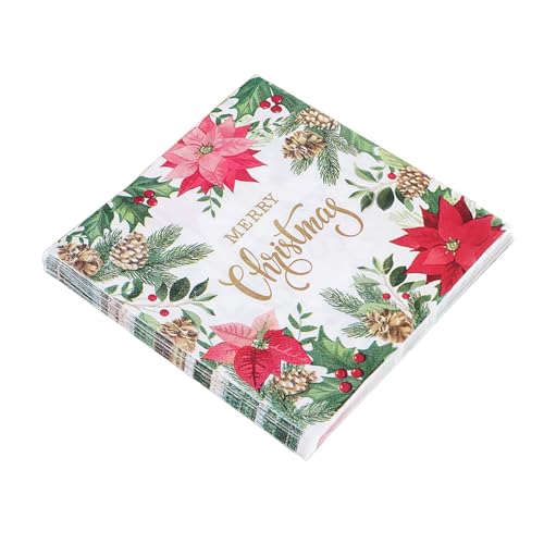 Weihnachts-Papierservietten,Weihnachts-Gästeservietten | Weihnachtlich bedrucktes Blumen-Gäste-Seidenpapier | 33x33cm/12,99x12,99 Zoll Weihnachtshandtücher, dekorative Abendessen-Handserviette, für Ho von Tewzafiya