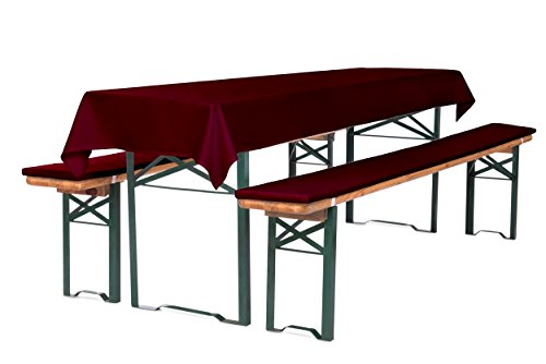 TexDeko Bierbankauflage gepolstert 220x25x2cm Härtegrad RG 23 waschbar mit Reißverschluss 3TLG SET Blickdicht Tischdecke 250x100cm (universal), Bordeaux von TexDeko