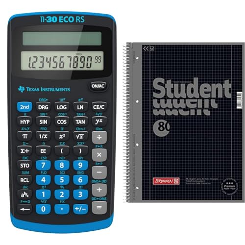 Texas Instruments TI-30 ECO RS Schulrechner, Technisch-Wissenschaftlich (Einzeiliges 10-stelliges Display, Solarbetrieb) Schwarz & Brunnen 1067928190 Notizblock/Collegeblock Student Colour Code von Texas Instruments