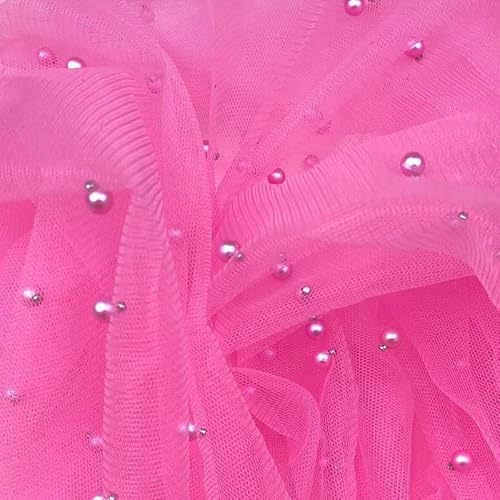 Bubblegum Netzstoff mit Nieten, Perlen-Netzstoff, durchscheinendes Brautkleid, 10 x 10 cm, Kaugummirosa 1111 von Textile Plaza