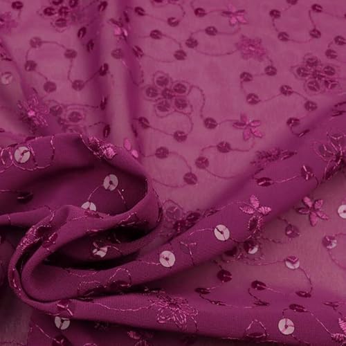 Georgette-Kleiderstoff mit floralem Pailletten, 1 Meter, Magenta Pink 1601 von Textile Plaza