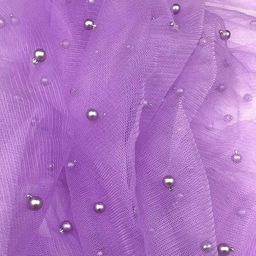 Netzstoff mit Nieten, Lavendel, Lila, Perlen-Netzstoff, Brautkleid, durchscheinendes Bastelkleid (Probe (10 x 10 cm), Lavendel 1105) von Textile Plaza