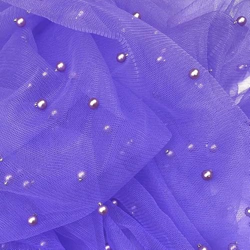 Netzstoff mit Nieten, Perlen-Netzstoff, durchscheinendes Brautkleid, 10 x 10 cm, Violett 1106 von Textile Plaza