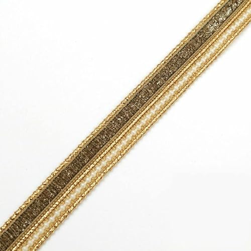 Spitzenband mit Perlenbesatz, Braun / Weiß, 1 m, Braun / Weiß auf goldener Basis X196 von Textile Plaza