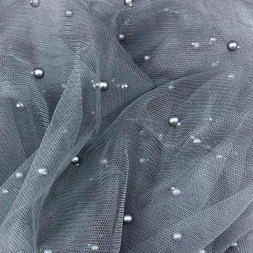 Sturmgrauer Netzstoff mit Nieten, Perlen-Netzstoff, Brautkleid, durchscheinendes Bastelkleid (Probe (10 cm x 10 cm), Sturmgrau 1110) von Textile Plaza