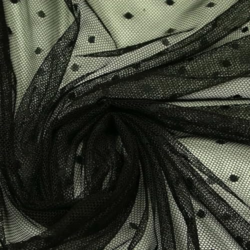 Textile Plaza Schwarz/Elfenbein, 3 mm, gepunktet, Netzstoff, Tüll, Stretch-Kleiderstoff (Muster (10 x 10 cm), Schwarz 3827) von Textile Plaza
