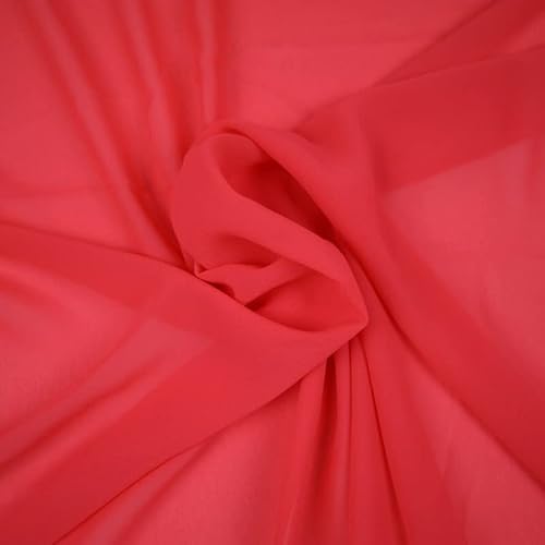 Über 25 Farben, hochwertiger einfarbiger Chiffon, feiner, weicher Georgette-Kleid, Sari-Stoff (Probe (10 cm x 10 cm), Koralle 3321) von Textile Plaza