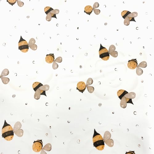 Textileo Nähstoff Baumwolle 50x160 cm | Bedruckter Baumwollstoff 135 g/m2 | Hochwertiger 100% Baumwollsatin | Für Bettwäsche, Kinderkleidung, Steppdecken, Kleidung | Bees von Textileo