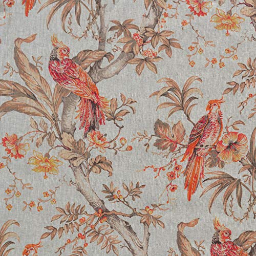 Textiles français Leinenstoff | Die Raubvögel (Luxe) - Farbtöne von Rot, Orange, Beige, Taupe, Schokolade & Gold (Grundfarbe: Naturfarbe/Leinen) | 100% Leinen | Stoffbreite: 150 cm (pro Laufmeter)* von Textiles français