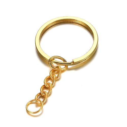 ThaiRoot 20 Stück 3cm Schlüsselring mit Kette Spaltring Metall Schlüsselanhänger Ringe Schlusselringen Keyring Keychain für Schlüssel Basteln Handwerk DIY Schmuckherstellung Gold von ThaiRoot