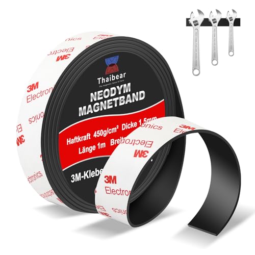 Thaibear Neodym Magnetband selbstklebend stark, Extra Stark Magnetklebeband mit starkem 3M-Kleber (15 mm x 1 m lang)- magnetstreifen selbstklebend stark Perfekt für DIY, Kunstprojekte, Whiteboards von Thaibear